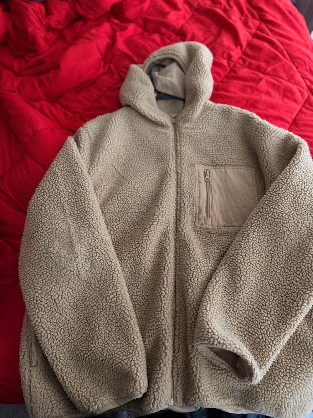 Men's Hooded Sherpa Puffer Jacket in Beige